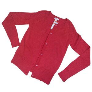 Cat & Jack Girls Red Cardigan Sweater L 10/12 Button-Up Long Sleeve Sparkle Knit